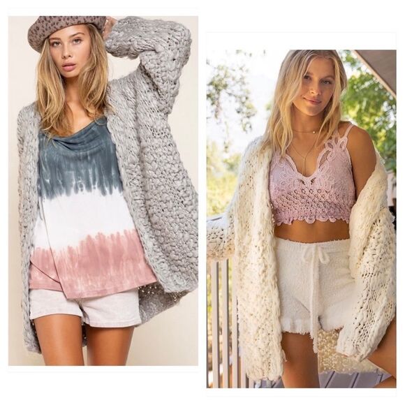 𝅺chunky Knit Open Front Cardigan in Gray - Picture 3 of 14